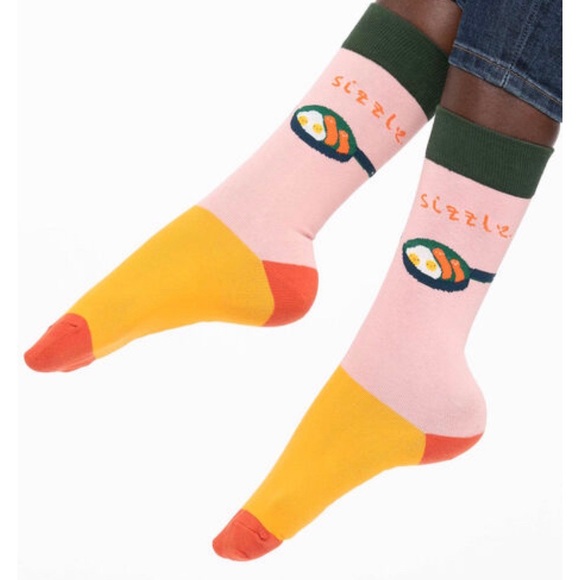 3/$15 2x funky cute socks eggs bacon breakfast Christmas Santa gift Pink Yellow - Picture 2 of 4